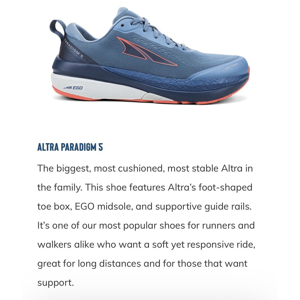 Altra Women Size EU 37 US 6 Paradigm 5 Ego Running Shoes Blue Coral Stability
